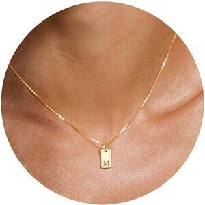 Dainty Gold Initial Necklace 16+2in Sterling Silver Pendant for Women